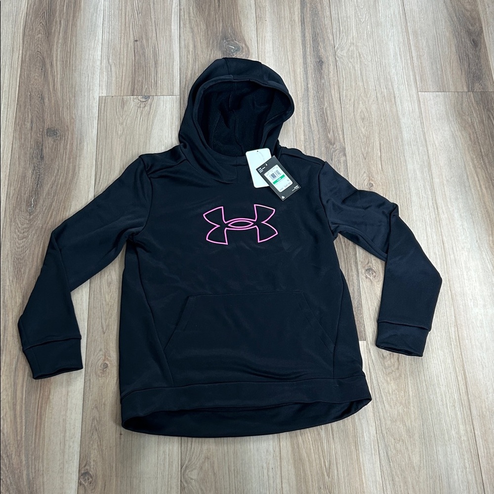 Under Armour Girls Youth Large Black Hoodie with Pink Emblem